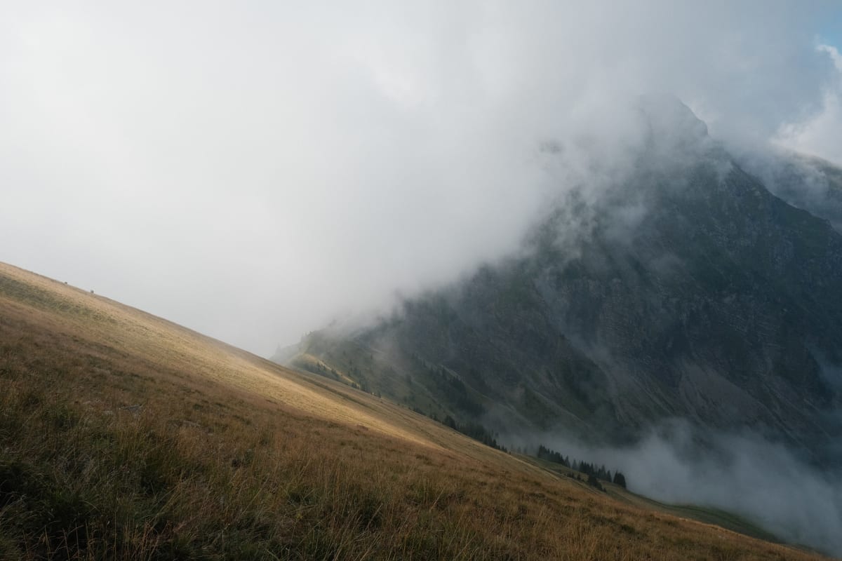 A Wanderweg route sign on top of the Niesen Kulm.