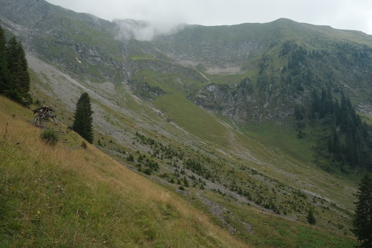 A view of the rocky mountainside.