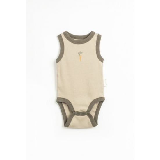 Sleeveless Beige Baby Bodysuit with Carrot Embroidery