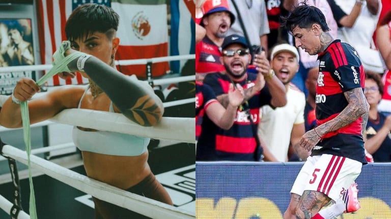 Boxeadora grega treina com camisa do Flamengo após viralizar por semelhança com Erick Pulgar