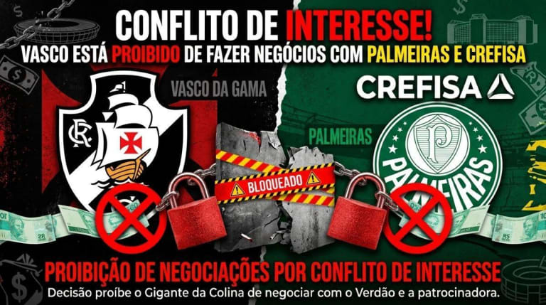 ANRESF suspende negócios do Vasco com Palmeiras e Crefisa por conflito