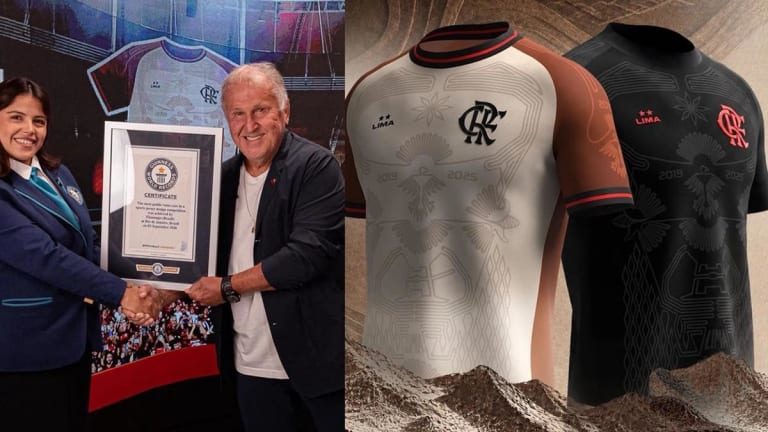 Zico celebra recorde mundial do Manto da Nação do Flamengo no Guinness