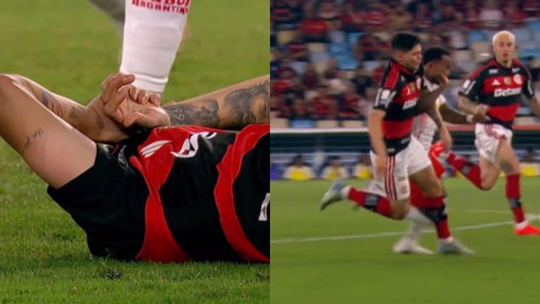 Ayrton Lucas chora em campo com lesão na coxa direita
