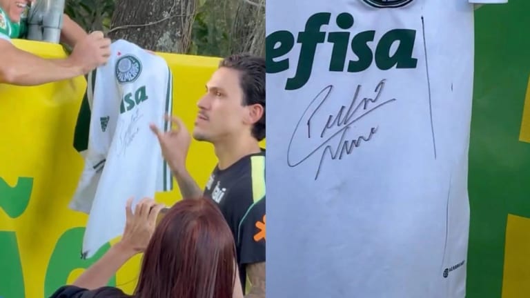 Pedro atende torcedor do Palmeiras durante treino da Seleção Brasileira na Austrália