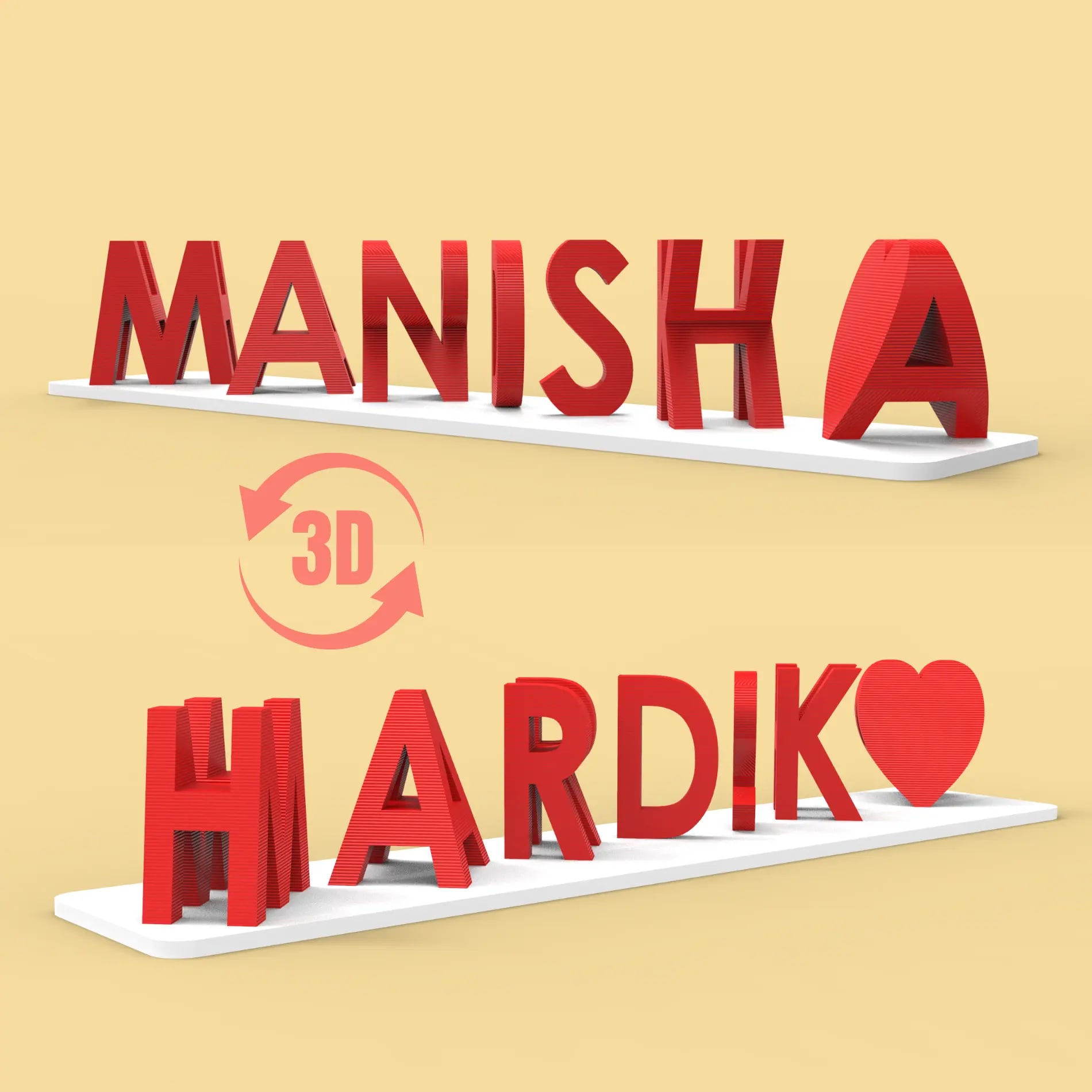 Personalized 3D Couple Flip Name Plate