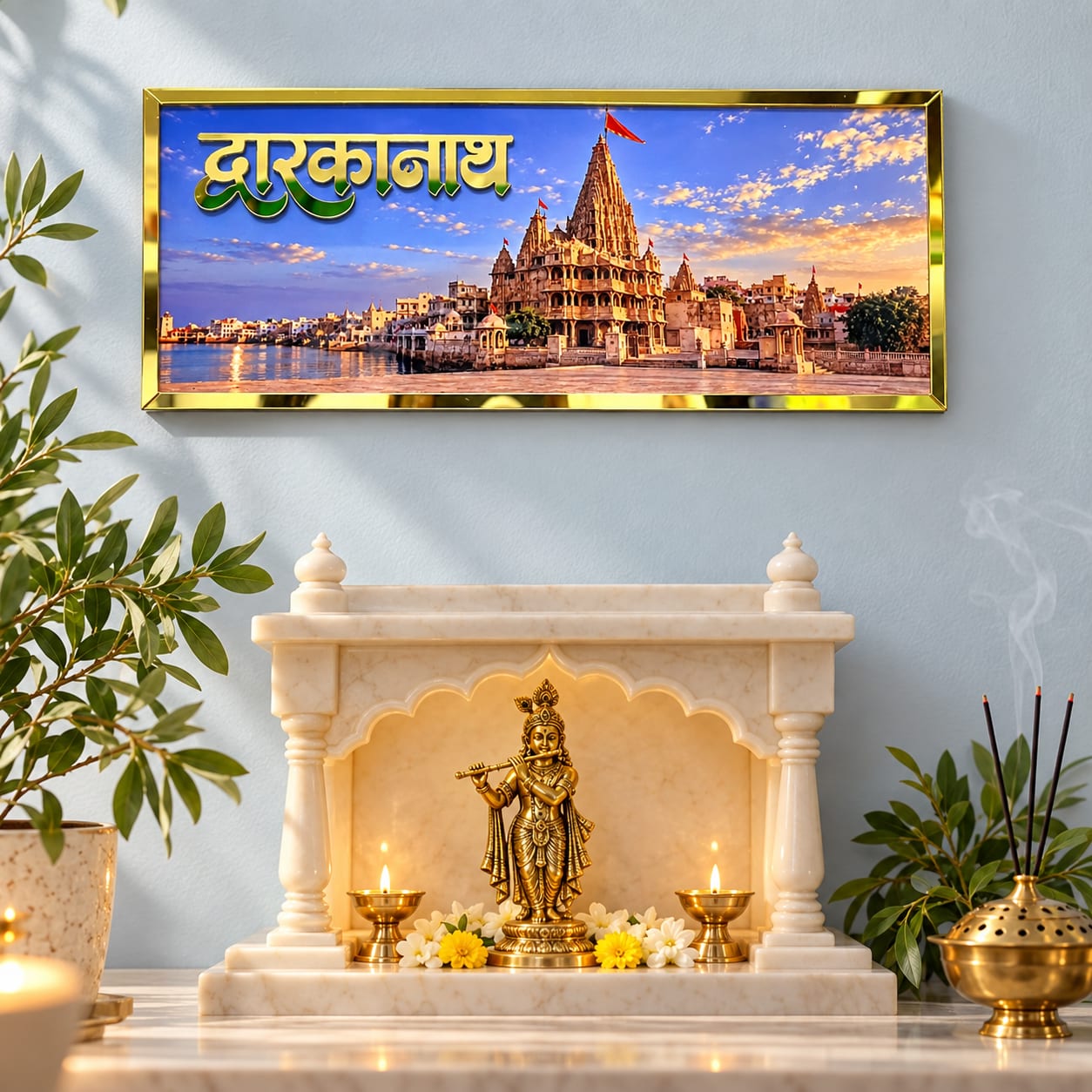 Char Dham Wall Frame Set of 4 | Badrinath, Ramanath, Jagannath & Dwarkanath | Gold Finish Temple Wall Décor | 250 × 100 mm Each