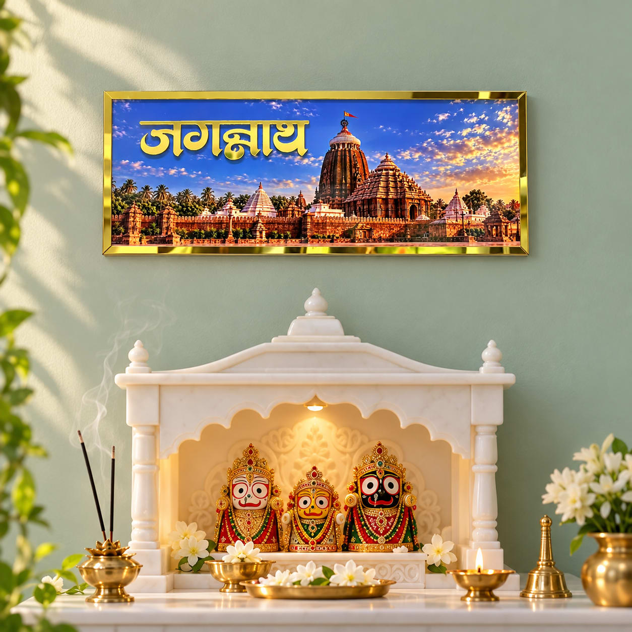 Char Dham Wall Frame Set of 4 | Badrinath, Ramanath, Jagannath & Dwarkanath | Gold Finish Temple Wall Décor | 250 × 100 mm Each