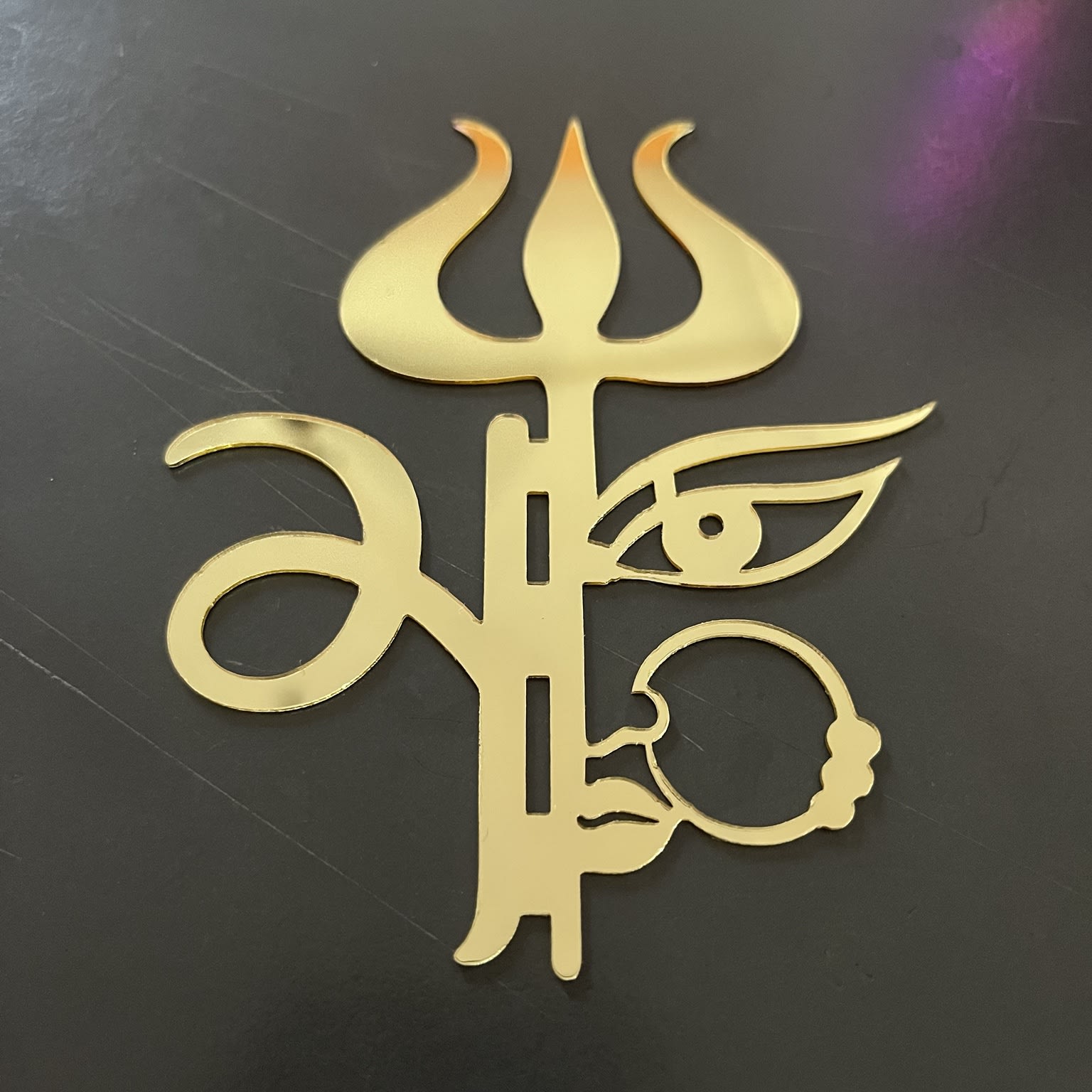 Golden Mirror Acrylic Maa Trishul Damru Golden Mirror Acrylic Maa Trishul Damru