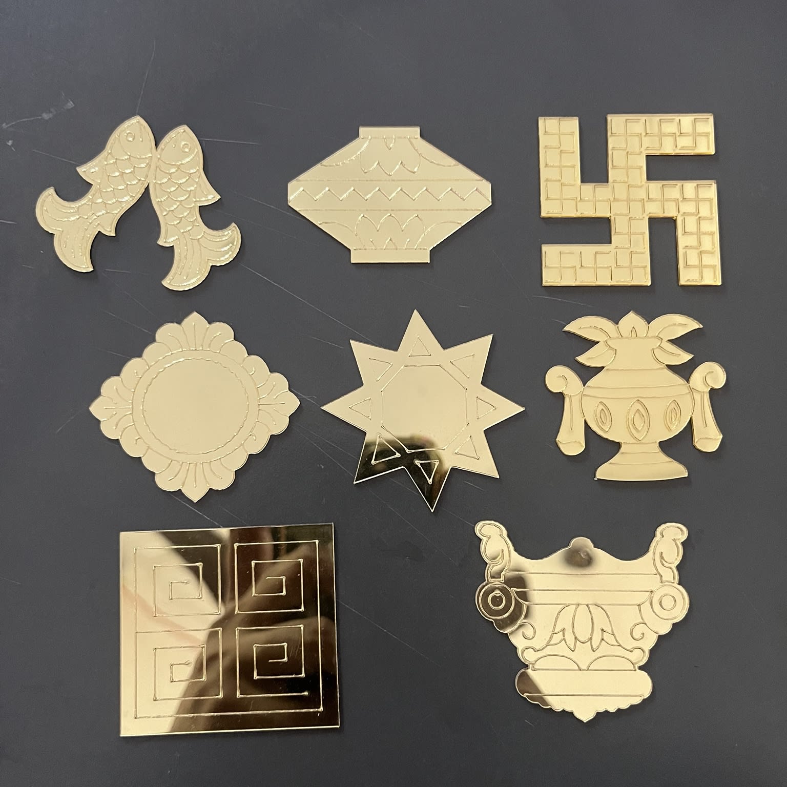 Golden Mirror Acrylic Jain Ashtamangala Symbols Set