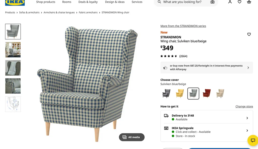 IKEA STRANDMON Checkered Wing Armchair - Mint condition - Chadstone, Melbourne - Additional photo 3 | Zirkly