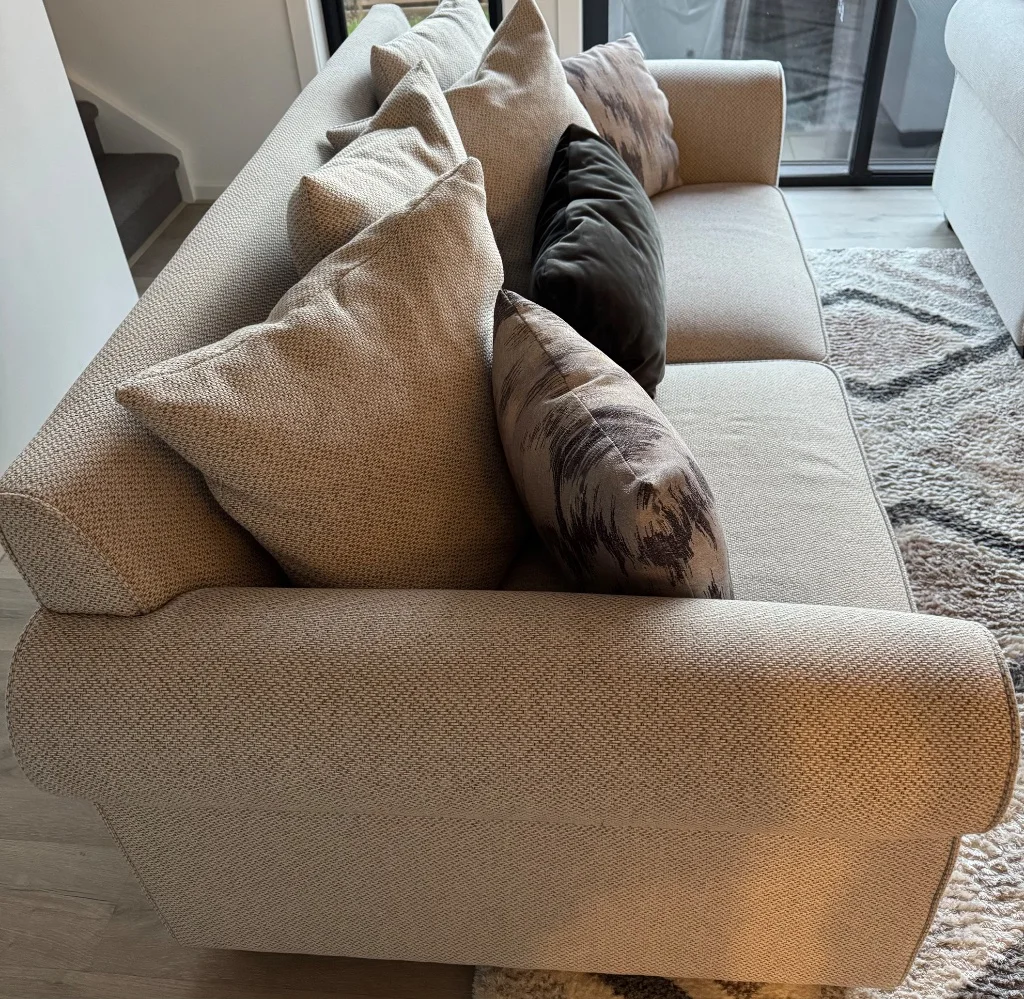Light grey fabric two-seater sofa and matching arm chair - Mint condition - Boronia, Melbourne - Additional photo 3 | Zirkly