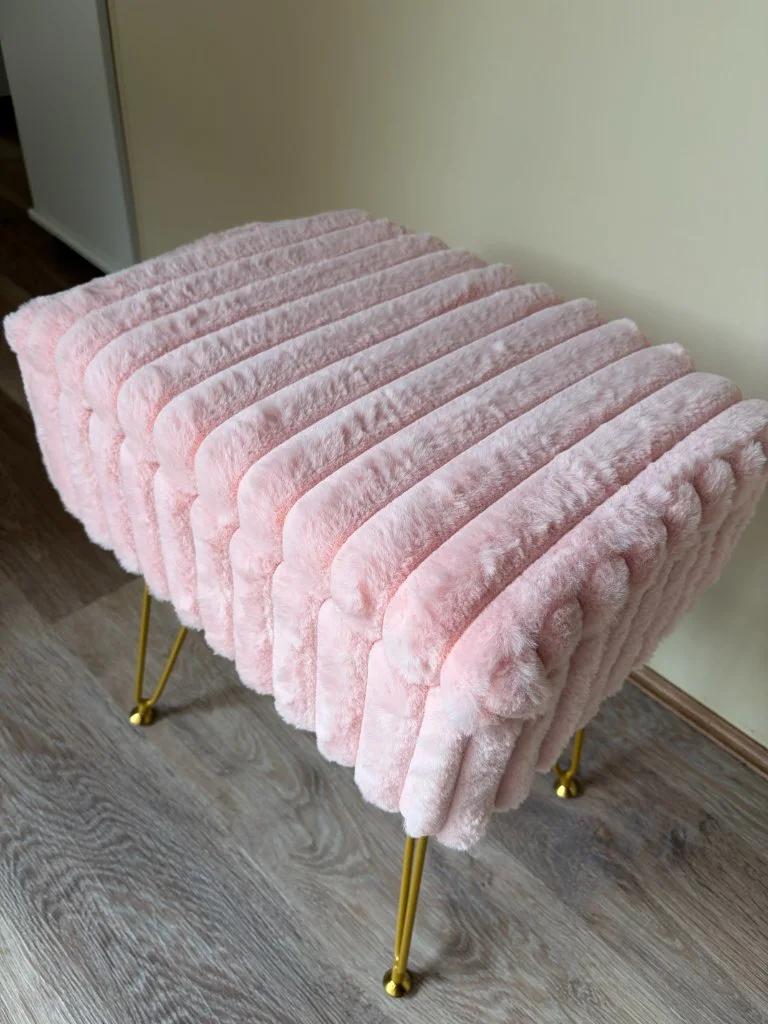 Vanity Stool Ottoman Pink Fluffy with Storage As - Mint condition - Berwick, Melbourne | Zirkly