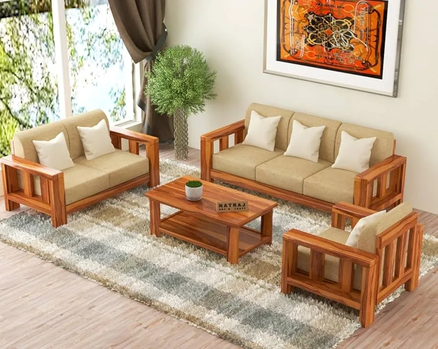 Natraj Art & Craft Wooden Sofa Set (3+2+1 Seater) with Coffee Table - New condition - Karyavattom | Zirkly