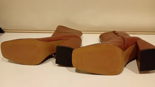 Women's Brown Leather Ankle Boots with Block Heel - photo 3