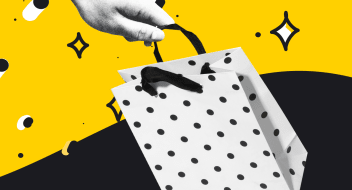 the shopping bag on a balck and yellow background