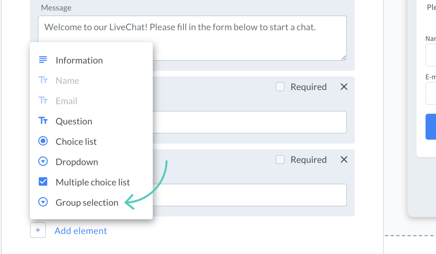 Add element to pre-chat form