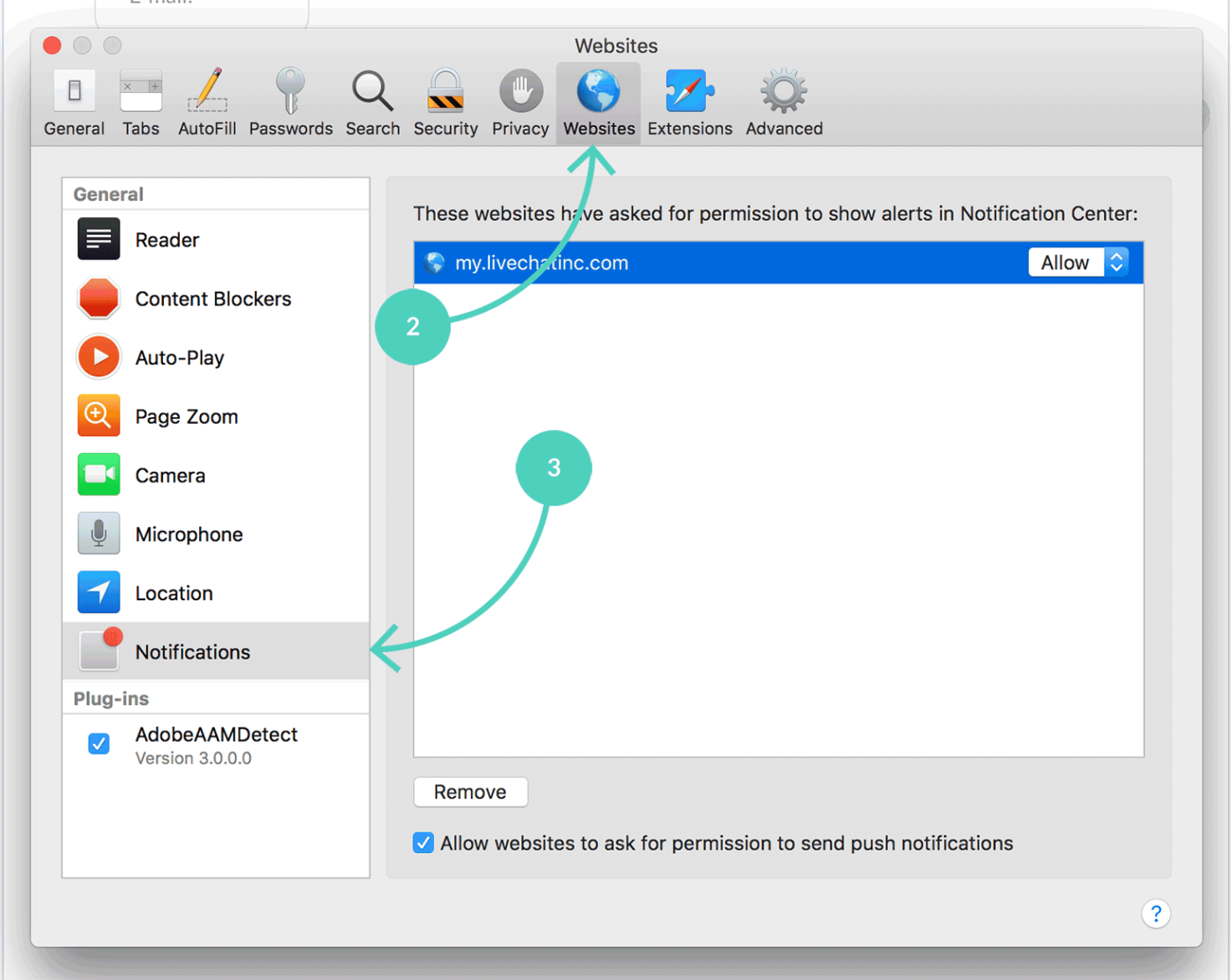 Change-LiveChat-notifications-in-Safari-preferences Change LiveChat notifications in Safari