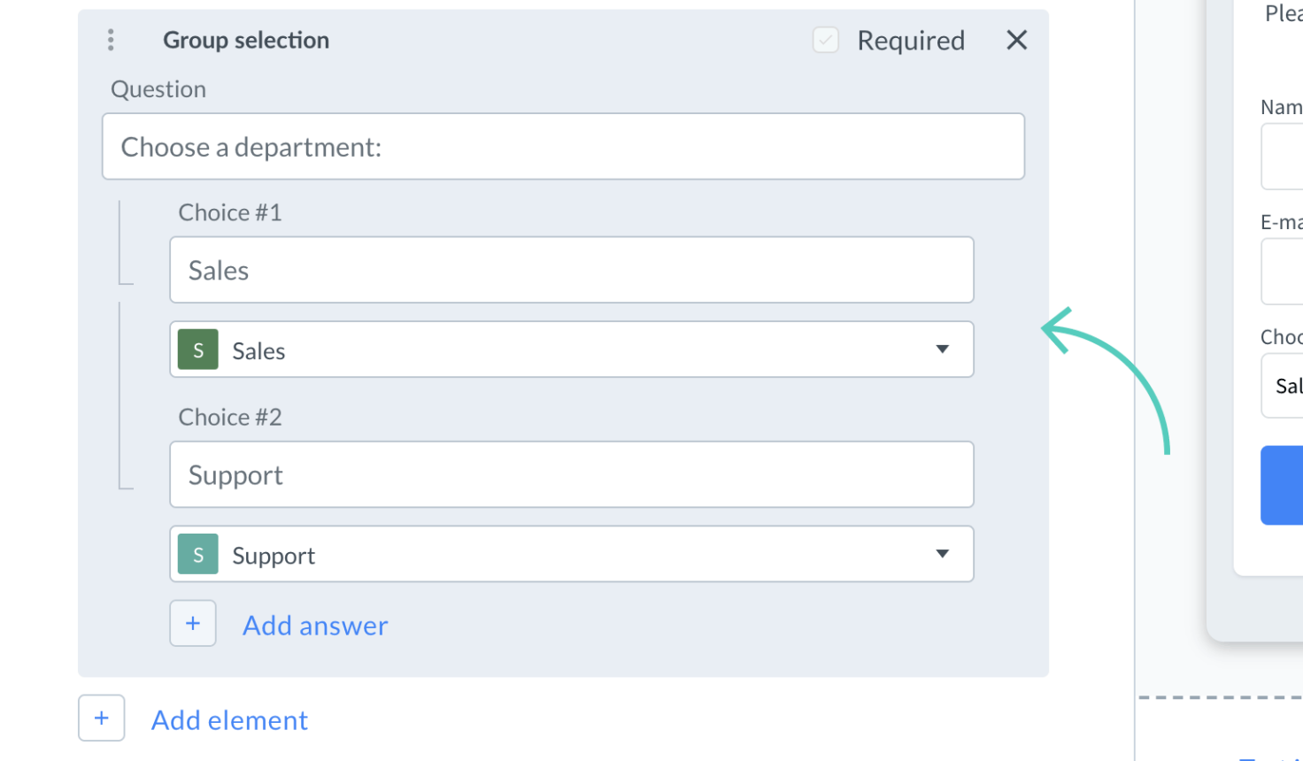 Edit group selection in pre-chat form