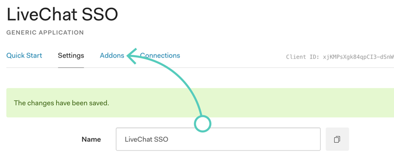 Go to Addons section of your Auth0 SSO app Go to Addons section of your Auth0 SSO app
