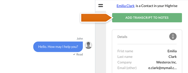 Highrise LiveChat: Add transcript to Notes Highrise LiveChat: Add transcript to Notes