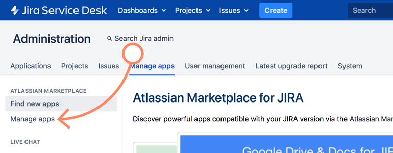 Jira: go to Manage Apps section Jira: go to Manage Apps section