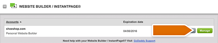 Managing website in GoDaddy panel Managing website in GoDaddy panel