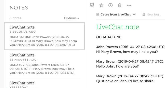 Integration with Evernote: A chat passed as a note Integration with Evernote: A chat passed as a note