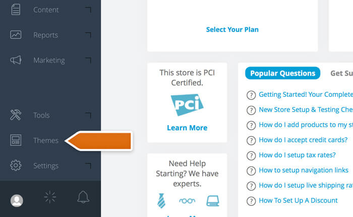 Accessing the themes integration in Spark Pay Accessing the themes options in Spark Pay