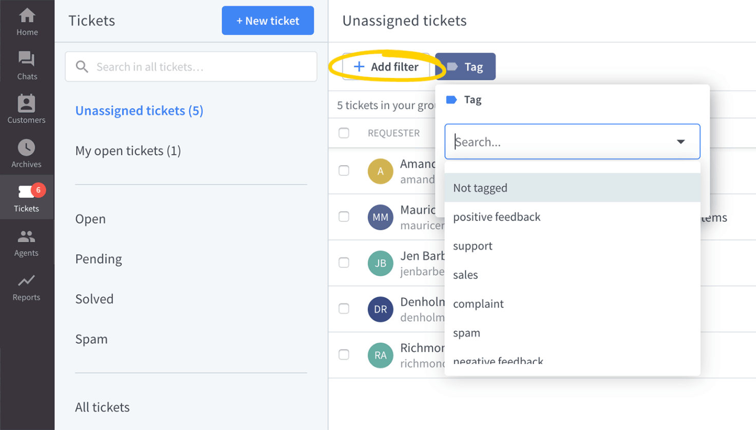 Use tag filter in LiveChat Tickets