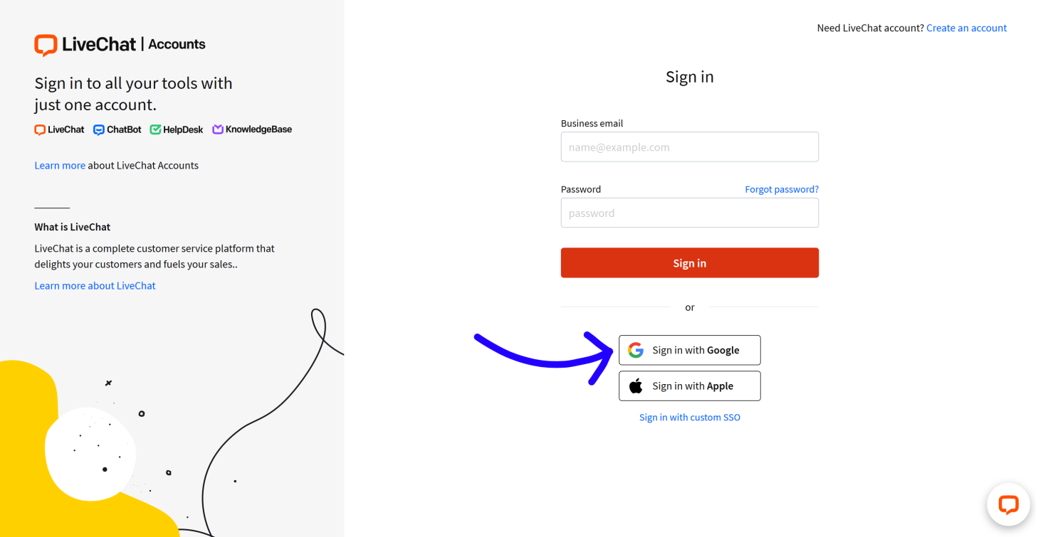 Using the Log in with Google option in LiveChat
