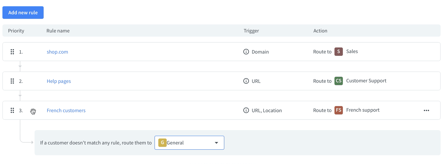 A looped video showing how to move around the existing rules on the list to set their priority in context to each other.