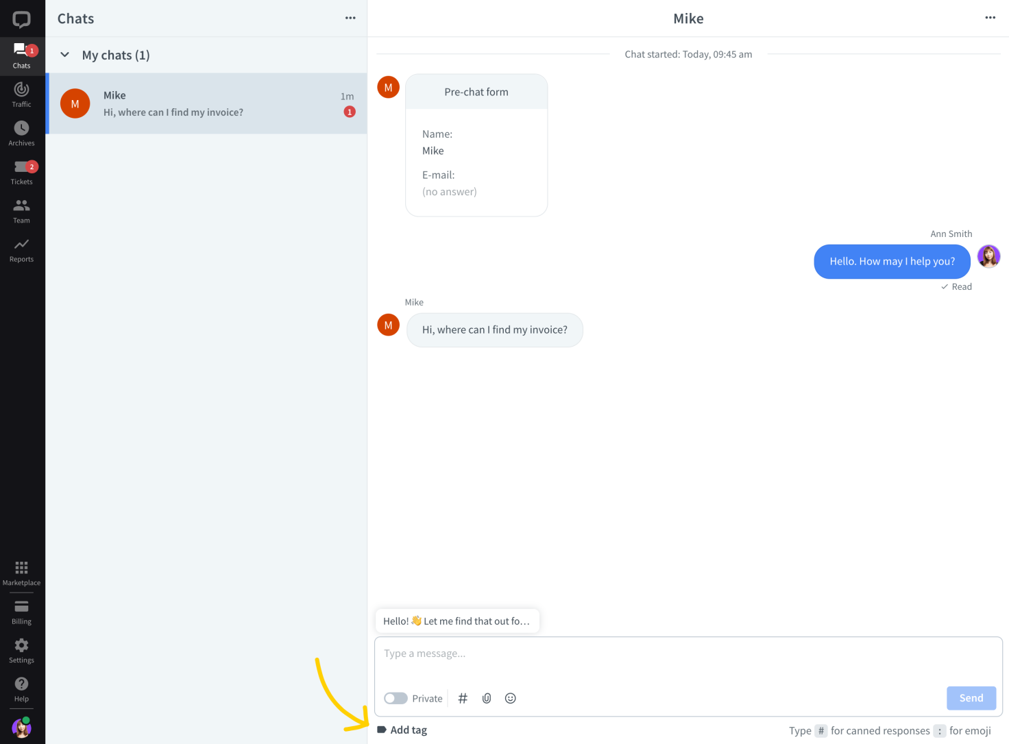 Add a tag to Archives and Chats in LiveChat