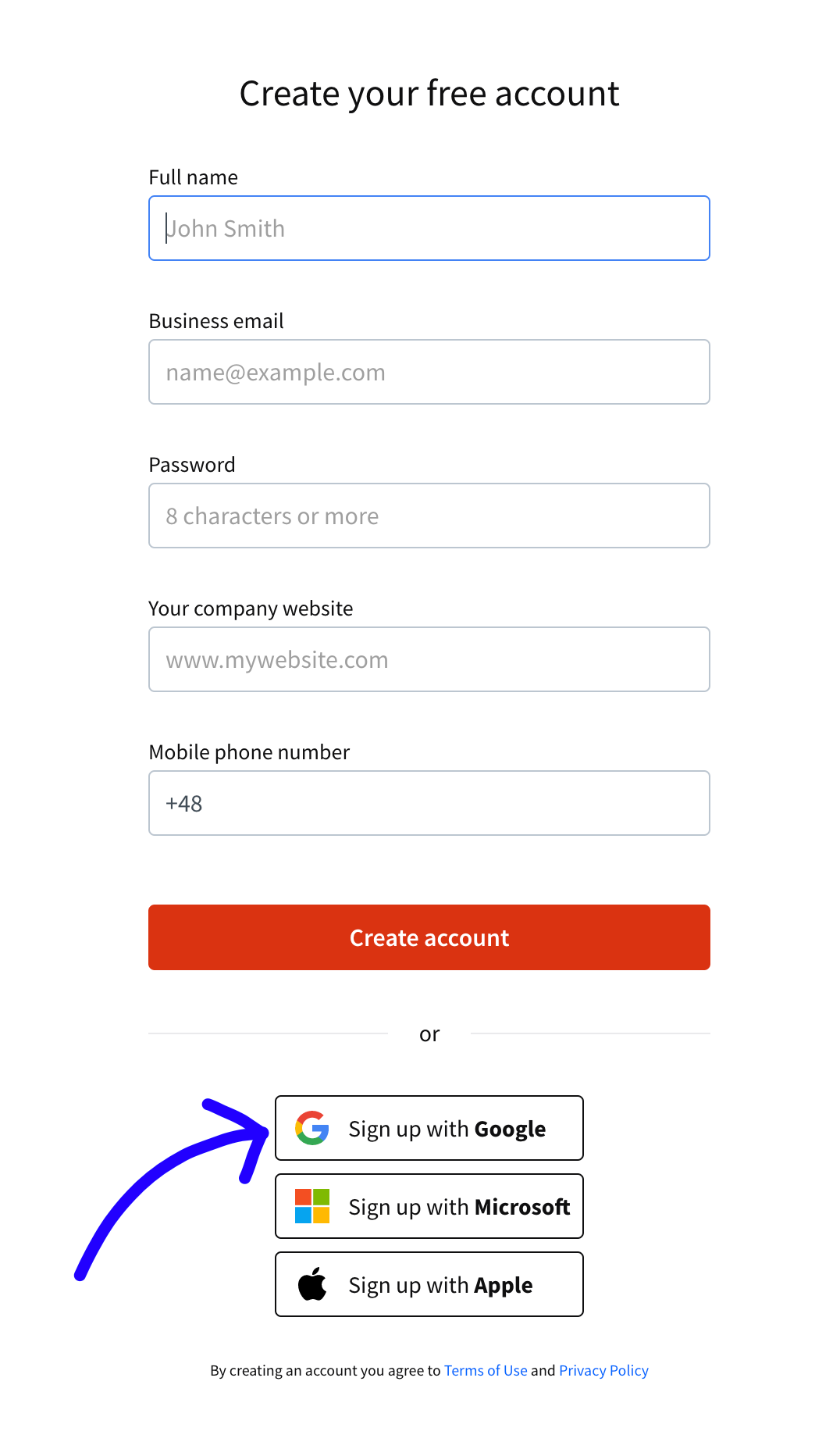 Sign up with Google