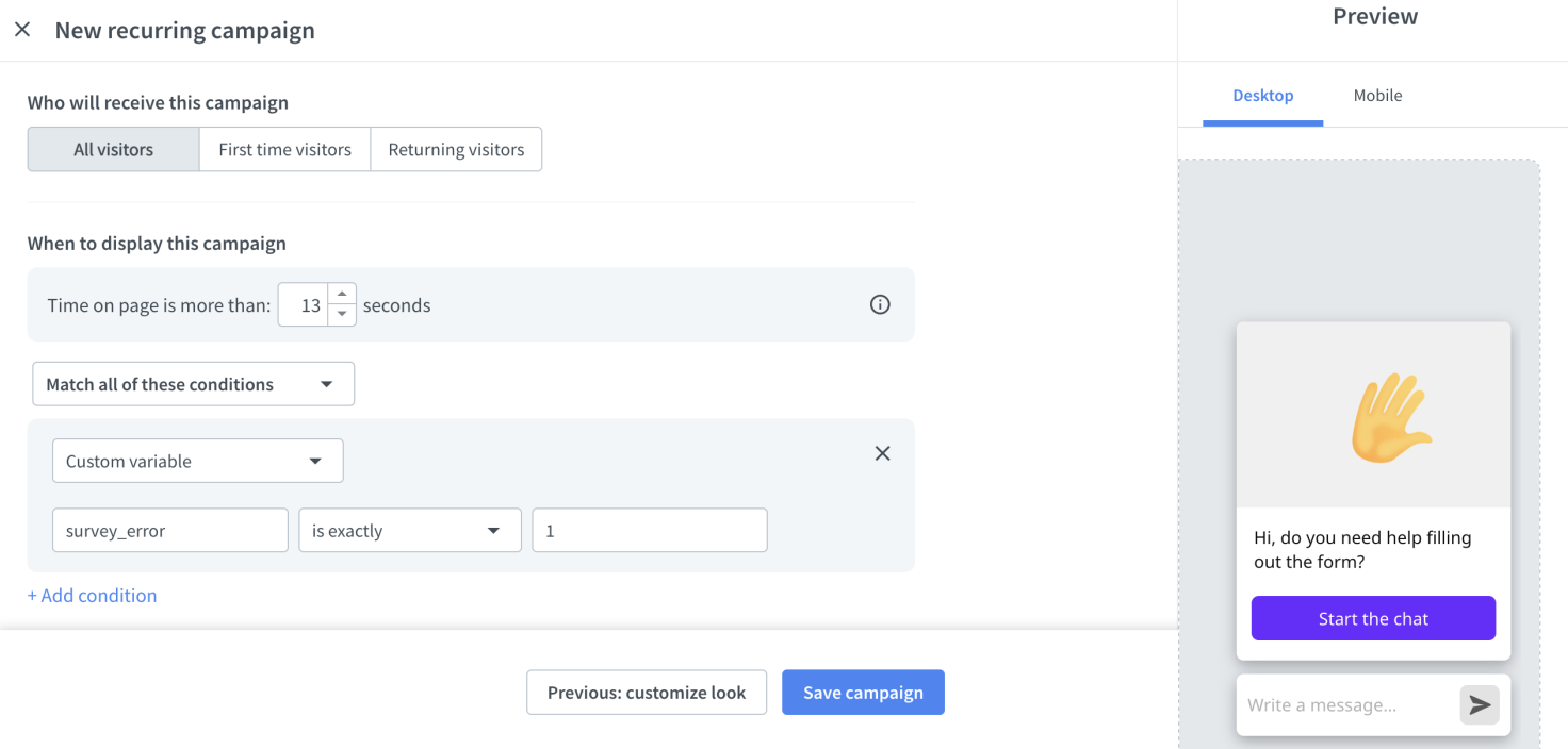 Add a campaign triggered by a custom variable in LC