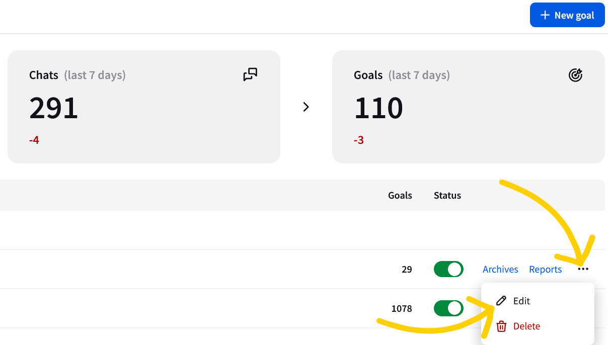 Edit a goal in LiveChat