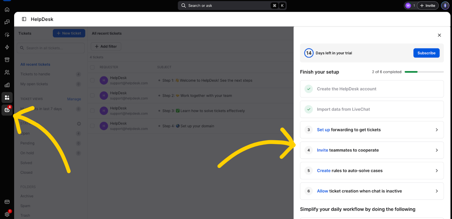 HelpDesk.com onboarding in LiveChat.