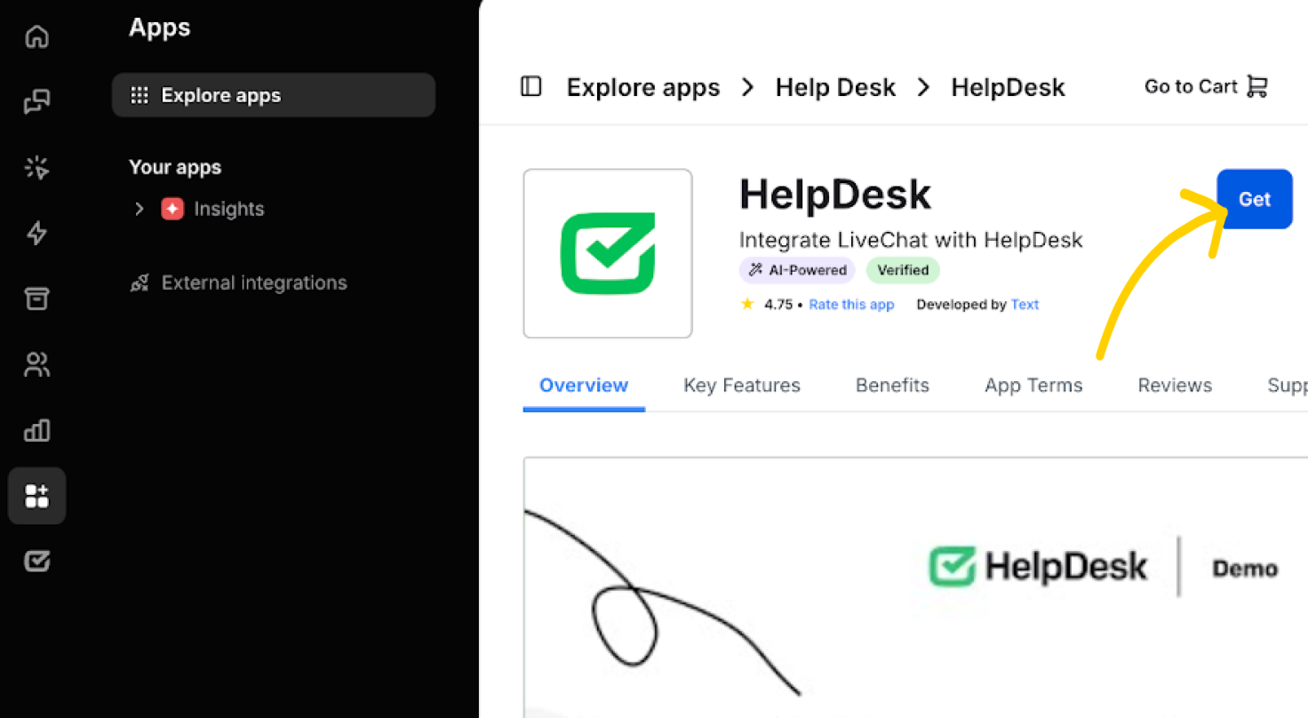 HelpDesk.com app in the LiveChat Marketplace.