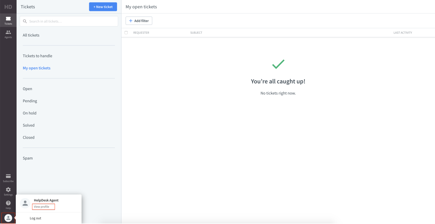 Agent settings in the HelpDesk app