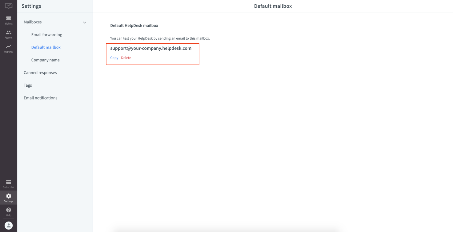 Default Mailbox in HelpDesk Settings