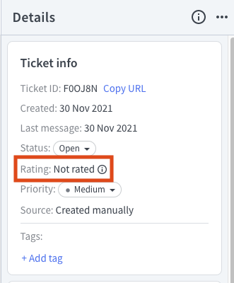 Rating status in the “Ticket details” section.