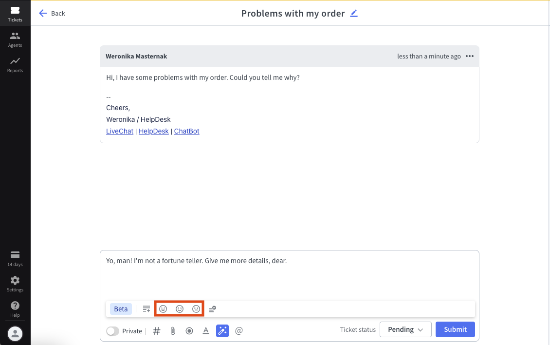 Using the “Make more polite” option in HelpDesk.