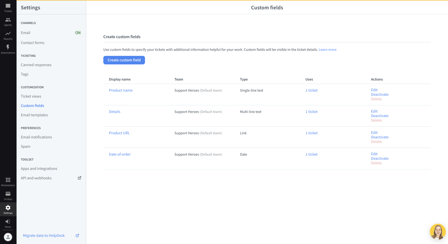 Custom fields on the list in HelpDesk.