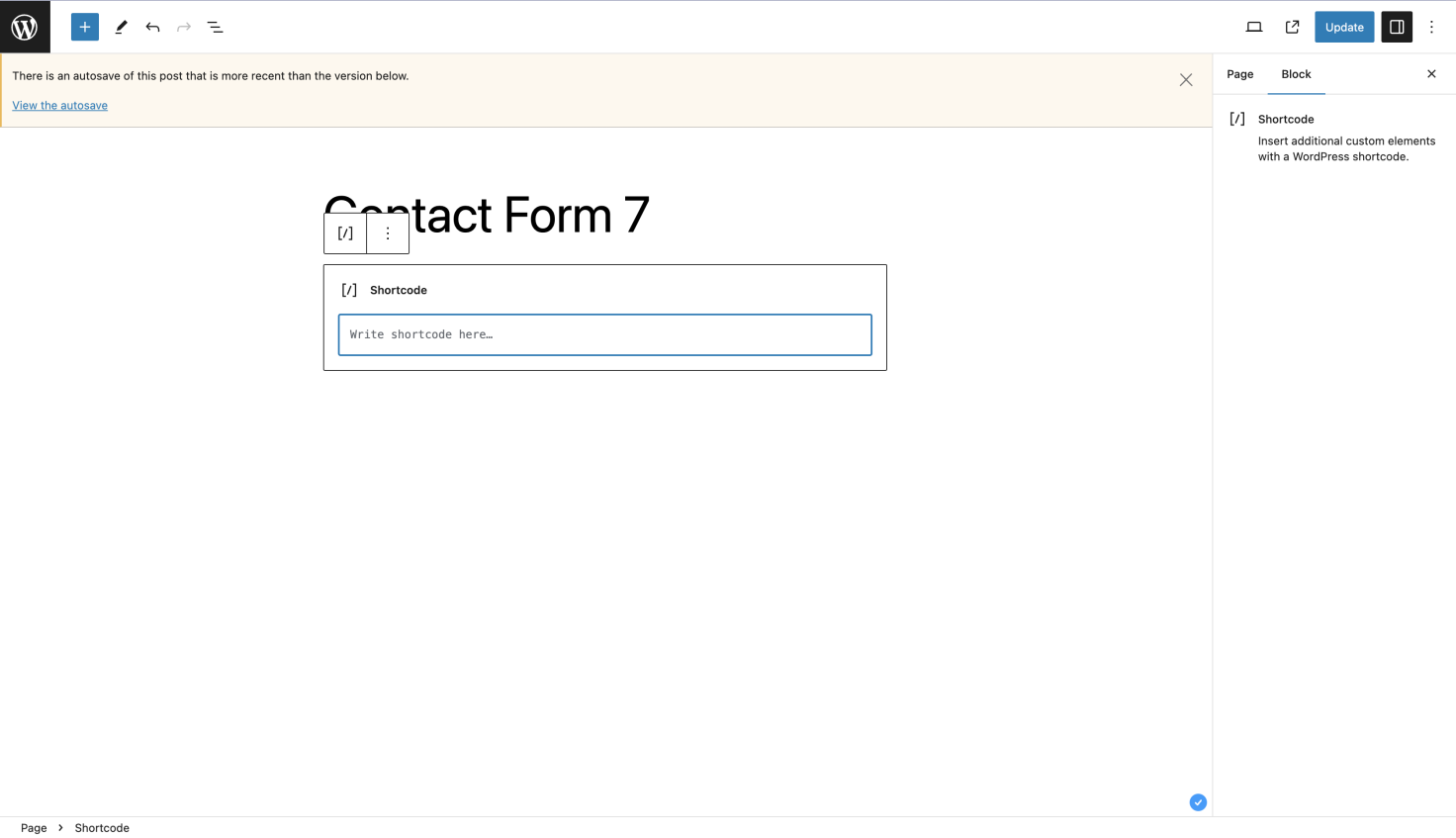 The “Shortcode” inserted.