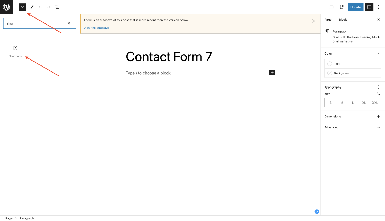 Inserting “Shortcode.”