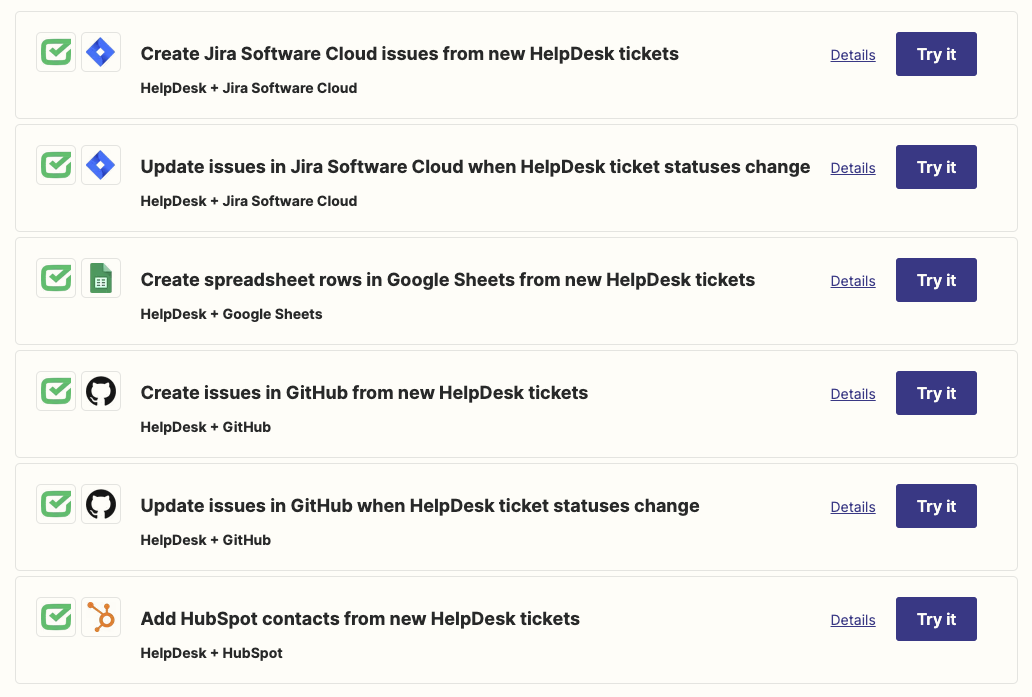 Zapier's templates examples.