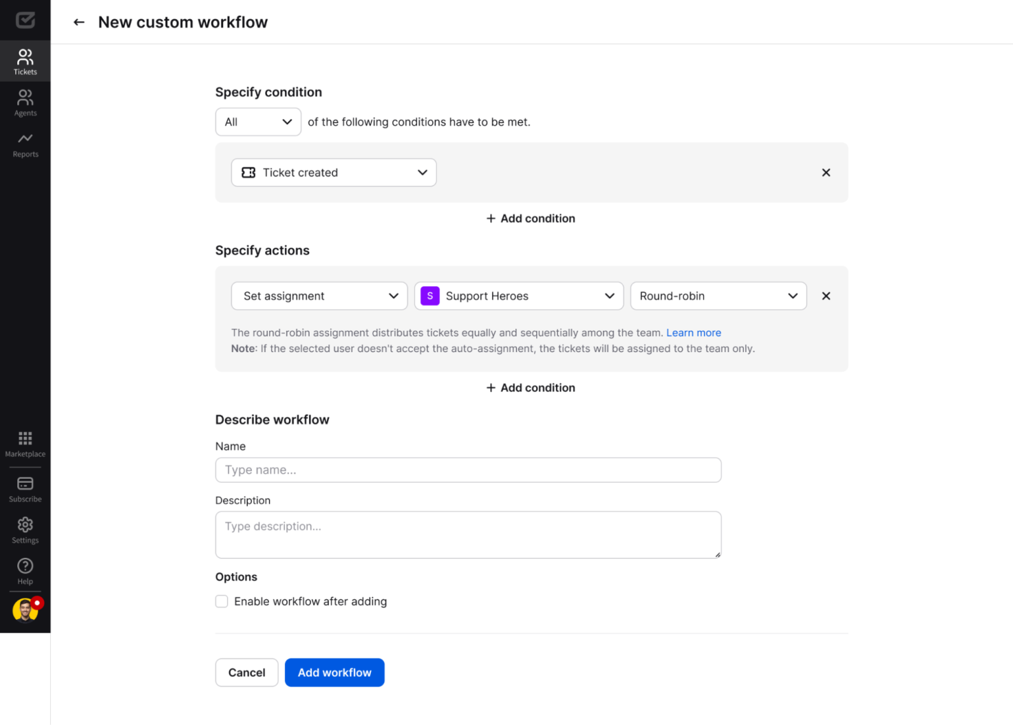 The round-robin auto-assignment in HelpDesk.