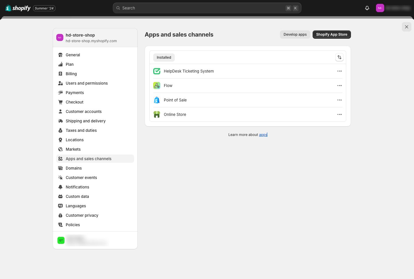 Installed HelpDesk in Shopify.