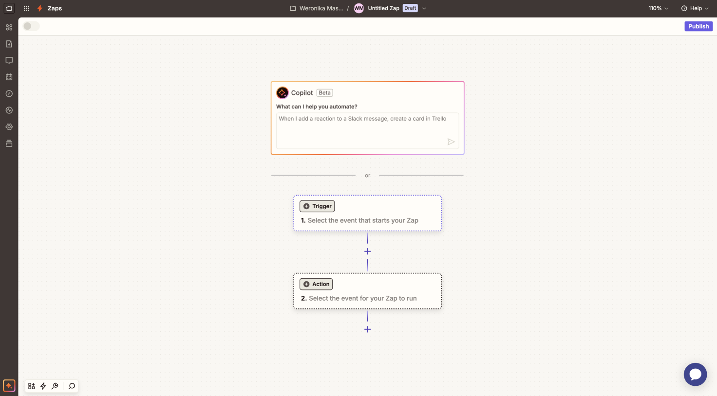 Creating a new Zap.