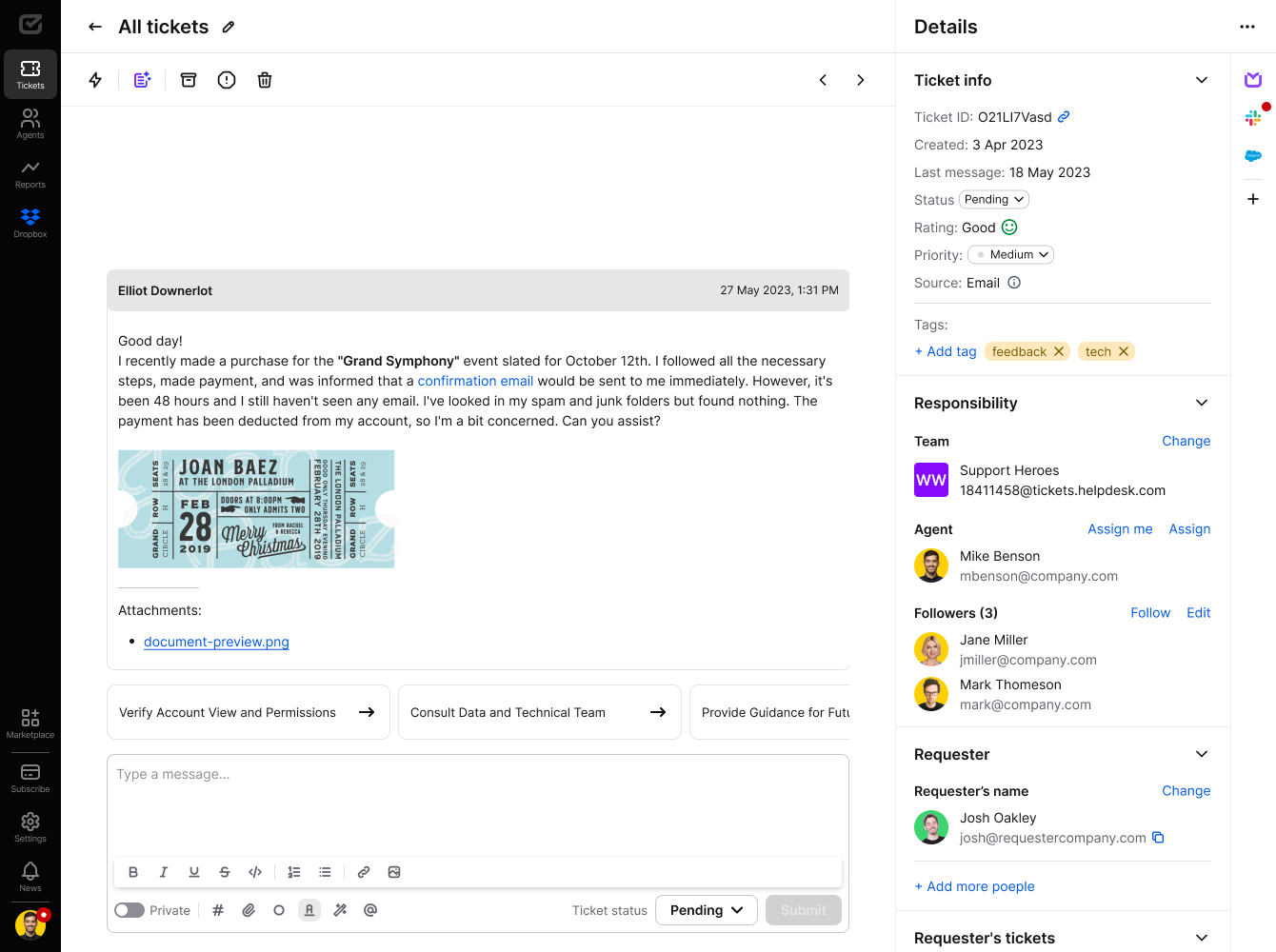 Customized suggested responses based on AI in HelpDesk.