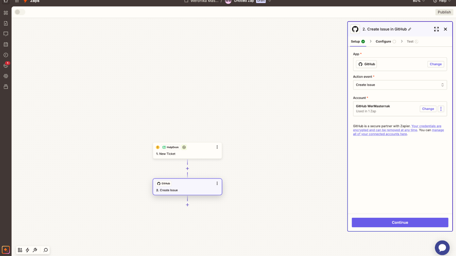 Connecting GitHub with Zapier.